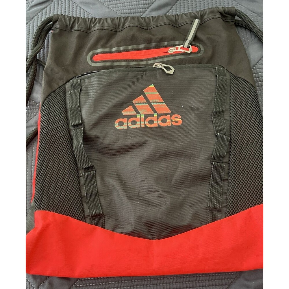 Adidas Black Neon Orange Drawstring Backpack Gym Bag Yoga Sports Athletic
